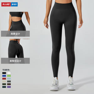 Leggings de yoga de cintura alta para mujer con diseño fruncido en los glúteos, pantalones deportivos elásticos en cuatro direcciones para fitness y running, ajuste ceñido y largo. - Product Image 2