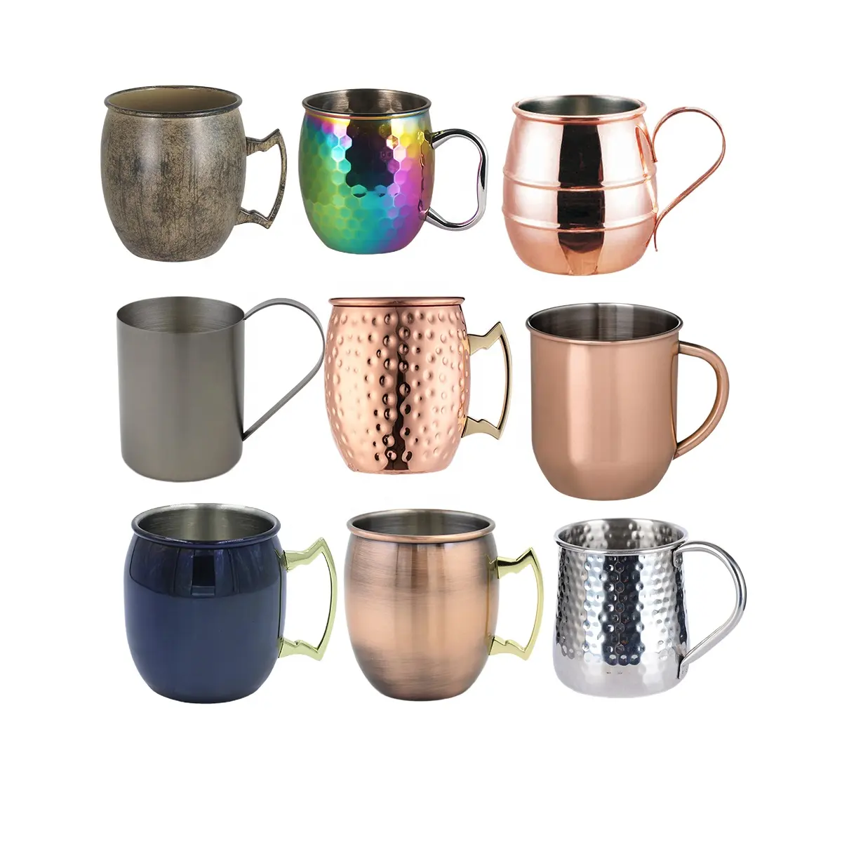Wholesale Stainless Steel Moscow Mug With Gold Handle 2oz 12oz 16oz Beer Cocktail Vodka Hammered Mule Copper Mug