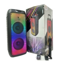 Speaker portabel bertenaga baterai dengan layar display, driver ganda 8 inci, RGB, plastik, mikrofon nirkabel, remote control, USB/Aux/XLR/RCA