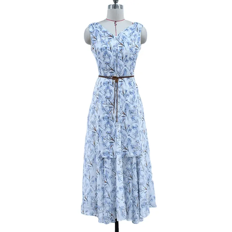 Fakifii Customized Product Fashion Sleeveless Floral Print Ladies Women Casual Dresses Long Dress