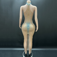 Robe d'anniversaire en diamant Robe de mariée avec strass Robe sexy sans manches pour femmes Party Club Night