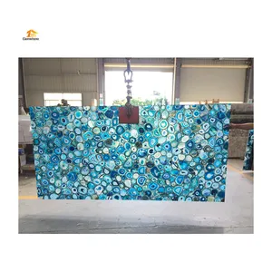 Blue Backlit Wall Decoration Agate Semi Precious Stone Slabs