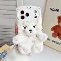 Ours en peluche doux brodé en forme de cœur 17. Convient aux coques de téléphone iPhone 18 Promax et Apple 16 Plus 14. Chaîne 15