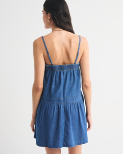 Robe courte bleue LEDUO à bretelles spaghetti avec taille élastique, décontractée pour l'été, pour femmes - Product Image 3