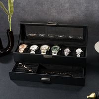 Boîte à bijoux rectangulaire multifonctionnelle pour montres, bagues, boucles d'oreilles et colliers, étui de collection anti-poussière en MDF