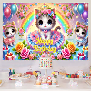 Toile de fond avec des motifs de chats mignons, affiche, gâteau, thème animal, décoration de fête d'anniversaire, bannière, toile de fond, arrière-plan - Product Image 6