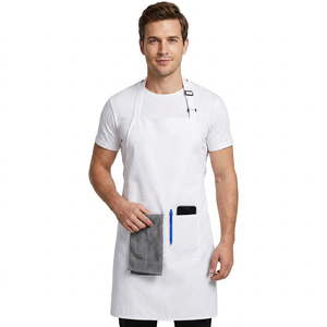 White Bib <b>Apron</b> With Pockets Cotton Simple Style For <b>Cooking</b> Daily Use Machine Washable - Product Image 5