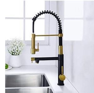 Grifo de cocina de lujo preenjuague, grifo de arco alto, montado en cubierta de fregadero, resorte extraíble, boquilla, llenado de olla, oro cepillado, negro - Product Image 4