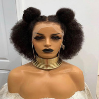 Perruques en cheveux humains abordables, coupe courte bob pixie, style queue de cheval, afro crépu bouclé, avec frontal en dentelle 13X4 13X6, sans colle, pré-épilées et avec baby hair