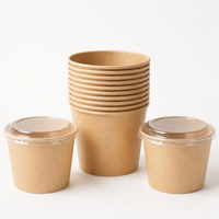 Bol en papier kraft avec couvercle transparent, plusieurs tailles, contenant alimentaire jetable pour restaurant, café, à emporter