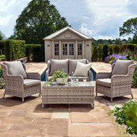 Meubles de jardin Canapé d'extérieur en rotin imperméable Mobilier d'hôtel baroque Ensemble de conversation avec table pour patio et balcon