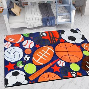 <span class=keywords><strong>Tappeti</strong></span> Sportivi per Bambini, Tappeto in Finta Lana per Camere di Ragazzi e Ragazze, Stampa con Palloni da Calcio, Basket, Football e Tennis - Product Image 2
