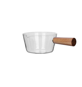 Pentola per il latte in vetro borosilicato pentola per zuppa piccola casseruola con manico in legno cucina di casa pentole pentola in vetro - Product Image 1