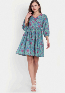 Vestido Midi de Algodón 100% con Estampado Floral para Mujer, Estilo Línea A, Ecológico, Ligero, Transpirable, Casual, de Manga Corta para Verano - Product Image 2