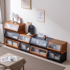 Armoire <span class=keywords><strong>de</strong></span> rangement rectangulaire multifonctionnelle empilable en bambou avec couvercle - <span class=keywords><strong>Organisateur</strong></span> <span class=keywords><strong>de</strong></span> chevet domestique pour articles divers - Product Image 2