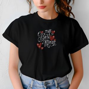 Échantillon gratuit T-shirt en coton personnalisé pour femmes avec un merveilleux motif Cheer Mom Ready avec strass et paillettes - Product Image 3