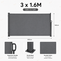Store latéral rétractable en acier et aluminium, résistant au vent, pour terrasse, écran d'intimité de 3 m de large en polyester enduit PU pour jardin