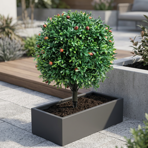 En gros, Arbre topiaire artificiel en plastique en forme de <span class=keywords><strong>boule</strong></span>, avec baies rouges et tronc vert, à piquet de sol, pour aménagement extérieur, jardin, paysage, mariage, Noël - Product Image 1