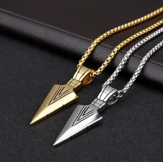 Men's Design Matte Black Long Necklace with Arrow Pendant Jewelry Chain Hip Punk Rock Men