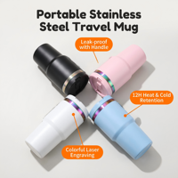 Gobelet de voyage isotherme en acier inoxydable plaqué or/arc-en-ciel de 20 oz avec poignée pliable et couvercle à paille rabattable pour gravure laser