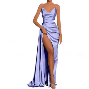 Lujoso vestido de noche de graduación de satén para damas Vestido de fiesta ajustado con abertura de un hombro Vestido de fiesta de cola sexy fruncido - Product Image 3