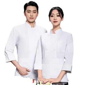 Vêtements <span class=keywords><strong>de</strong></span> chef pour hommes pour le commerce extérieur transfrontalier, vestes à double rangée, couleur unie, manches longues ou courtes, logo <span class=keywords><strong>personnalisé</strong></span> en relief - Product Image 5