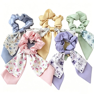 Coleteros de Cinta Floral de Alta Calidad para Mujer, Lazos de Pelo de Seda Satinada, Venta Caliente Transfronteriza, Accesorios para el Cabello con Lazo para Cola de Caballo - Product Image 1