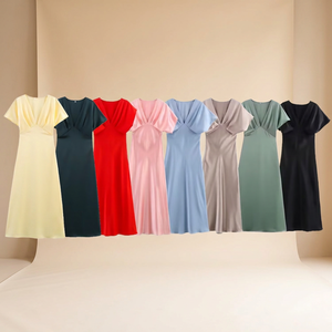 Vestido Midi de Seda Satén Tejido Natural Transpirable con Manga Corta Estilo Dulce y Chic para Mujer, Nueva Colección Verano 2026 - Product Image 2