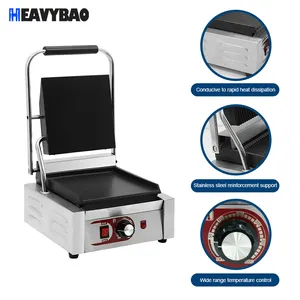 Heavybao वाणिज्यिक उपयोग रसोई उपकरण स्टेनलेस स्टील बिजली पाणिनी सैंडविच प्रेस निर्माता ग्रिल संपर्क ग्रिल