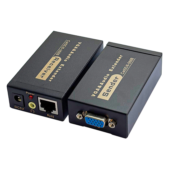 VGA to RJ45 Extender 100M Single Cable Video Audio Transmission Full HD 1080P with DC5V Power for Home Theater Monitor Projector