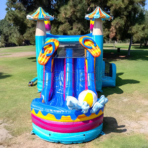 Structure gonflable combinée Château et toboggan aquatique sur le thème de la plage estivale, avec <span class=keywords><strong>piscine</strong></span>, pour la <span class=keywords><strong>location</strong></span> - Product Image 1