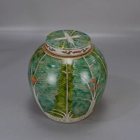 Lampe de chevet en céramique de style traditionnel, peinte à la main, écologique, verte, motif Bok Choy et papillon, en porcelaine, neuve