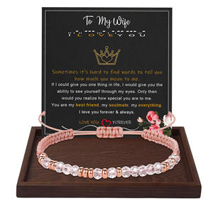 Pulsera de Regalo para Mamá, Hecha a Mano, con Cuentas Espaciadoras Doradas Tejidas, Cuentas de Piedra Natural, Cuentas de Diamantes Blancos, Cordón Ajustable Rosa - Product Image 3