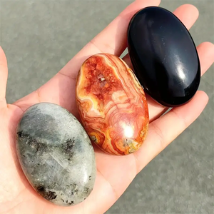 2/5 أحجار نخيل بلورية مختلطة طبيعية-أحجار عقيق رخامي أحمر وأخضر وأسود لديكور المنزل - Product Image 4