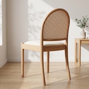[Stock en EE. UU.] Silla de Comedor de Madera Maciza Estilo Mid-Century con Respaldo de Ratán y Asiento Tapizado en Tela Teddy para Muebles de Restaurante - Product Image 4