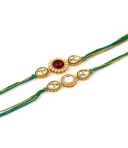 Rakhi Kundan Tradicional Premium con Hilo Verde, Diseño Especial Hecho a Mano para Raksha Bandhan, para Hermano - Product Image 1