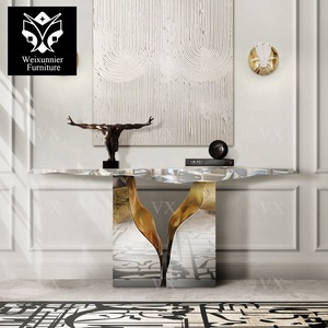 Table <span class=keywords><strong>console</strong></span> moderne de style italien de luxe finition miroir fournie <span class=keywords><strong>en</strong></span> usine <span class=keywords><strong>en</strong></span> métal or <span class=keywords><strong>blanc</strong></span> pour Villa salon hall d'entrée - Product Image 1