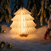 2025 Trendige Holz-Klappbare Papier-LED-Baumlampe Warmweiß Batteriebetrieben Tragbare Leselampe für Schlafzimmer Heimdekoration Geschenk