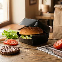 Boîtes à hamburger et frites jetables noires personnalisées en gros – Emballage alimentaire en papier pour hamburgers