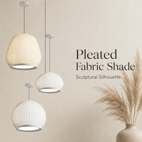 Lámpara Colgante Transcendente Plegada, Esfera Cúpula Acanalada en Blanco Hueso, LED Cálido Ajustable, para Isla de Cocina, Grado Profesional, Elegante y Noble
