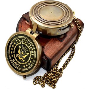 Brass Portable Nautical Pocket <b>Compass</b> with Leather Case Vintage <b>Engraved</b> Navigation Tool for Hiking Outdoor Use - Product Image 2