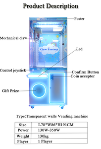Machine à griffes moyenne avec lecteur de billets, machine à griffes pour poupées, pour entreprise de jeux, jeu d'arcade avec lecteur de cartes - Product Image 2