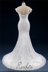 Ruolai PWD-H1081 Cristal De Luxe Et Perles Applique De Mariée Sirène Hors Épaule Robes De Mariée - Product Image 3
