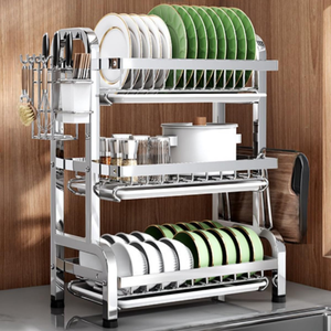 Bulk Order Discount Wholesale Heavy Duty <b>Kitchen</b> Stainless Steel Standing Double Bowl Dish <b>Storage</b> <b>Rack</b> Drain Tray Drying - Product Image 1