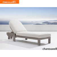 Chaise longue d'extérieur toutes saisons, fauteuil inclinable réglable en aluminium/bois avec coussin confortable