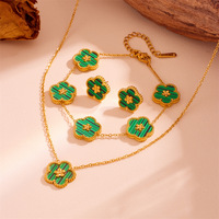 Conjunto de joyería de flor de acero inoxidable MIRADIA, chapado en oro de 18 quilates, collar de flor de cinco hojas, pulsera, pendiente, conjunto de joyería para mujer