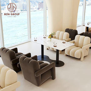 Ensemble de mobilier de restaurant commercial, canapé en velours marron et beige, <span class=keywords><strong>banquette</strong></span>, chaises avec table en marbre et pieds noirs pour café - Product Image 3