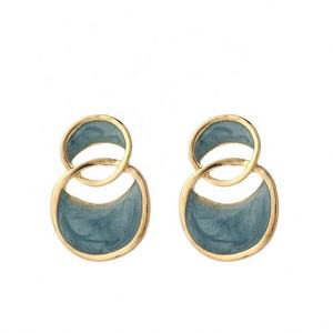 Pendientes de Perlas con Diseño Geométrico de Doble Arco y Gota de Aceite Azul para Otoño e Invierno, de Aleación de Zinc Esmaltada, para Mujer, Ideales para Fiestas - Product Image 3
