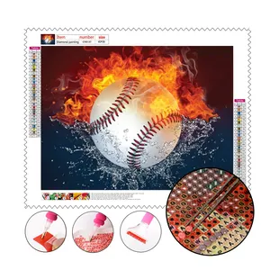 Kits de pintura diamante 5D para adultos, conjunto de desenho de beisebol em fogo e esportes aquáticos, faça você mesmo, conjunto de pintura diamante artesanal