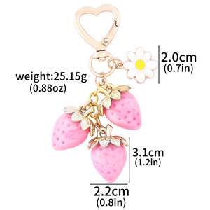 Wholesale Kawaii Vintage Style Crystal Keychain Strawberry &amp; Daisy Design Alloy <strong>Key</strong> <strong>Ring</strong> <strong>Accessories</strong> for Girls for Purse Gift - Product Image 6